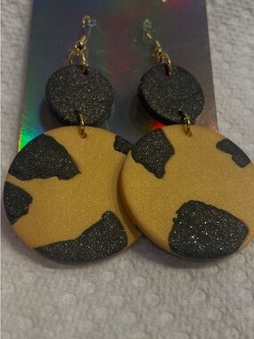 Handmade Black and Gold Disc Drop Earrings
